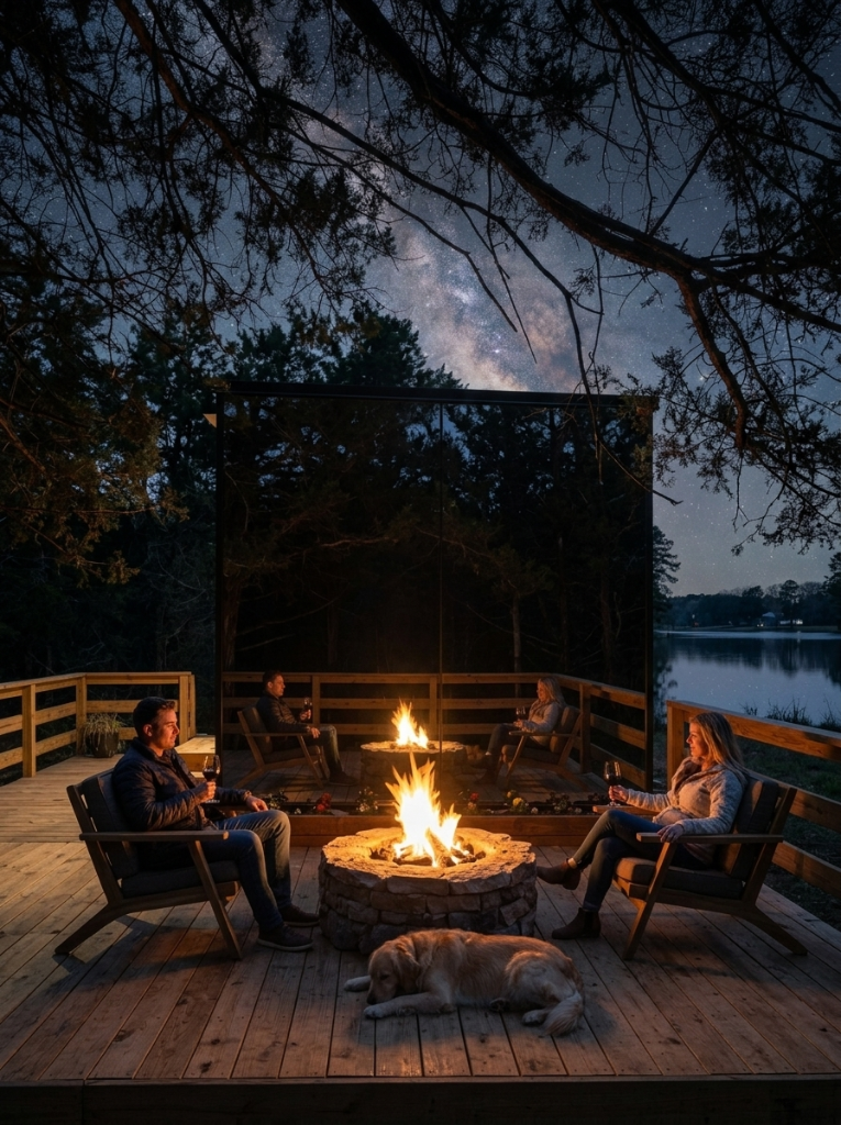 Lakeside fire pit under the East Texas stars